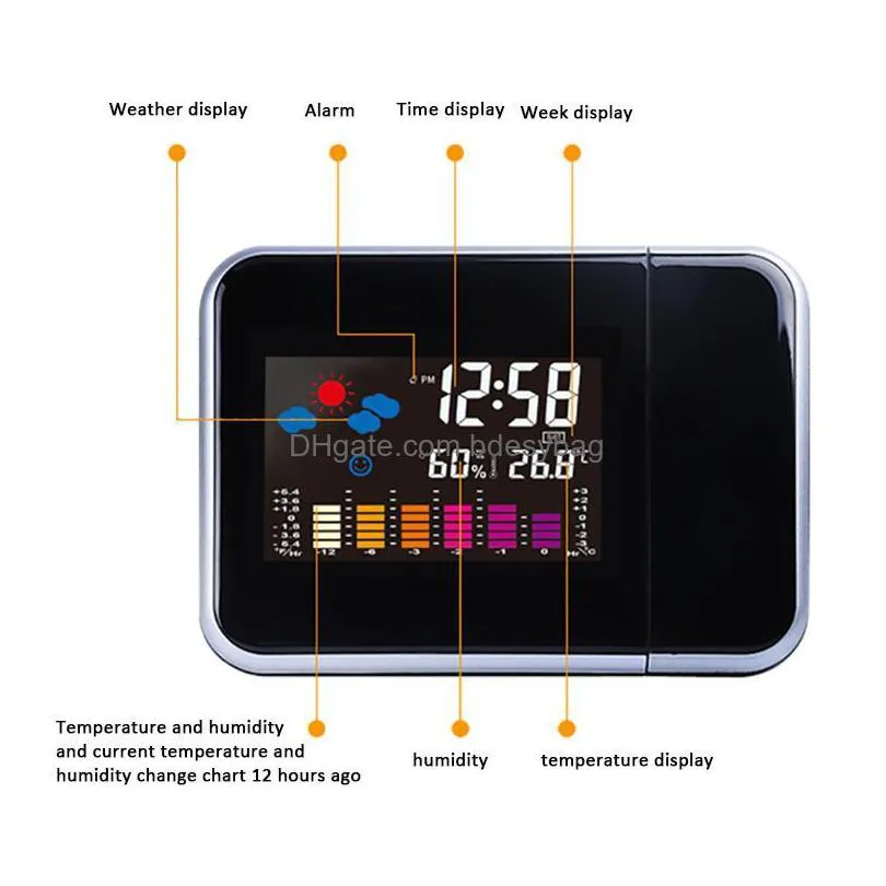led digital projection alarm clock temperature thermometer desk time date display projector calendar usb  table led clock
