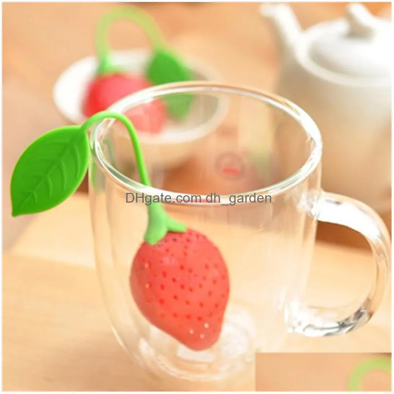 silicone tea strainer tools creative strawberry shape teas infuser home coffee vanilla spice filter diffuser cup hanger