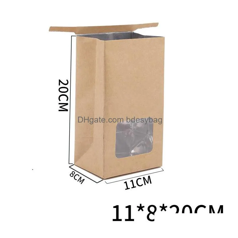 kraft paper aluminum foil bag with clear window tin tie tab lock bag brown window bags cookie tea coffee bags lx4413