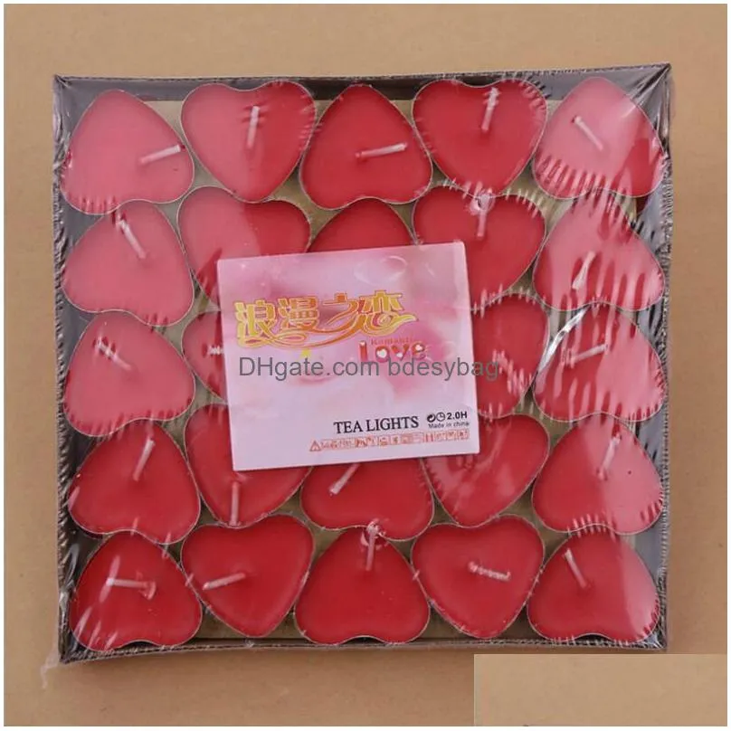 Candles 50-100Pcs/Box Love Heart Shaped Round Tealight Candles Smokeless Small Candle For Valentines Day Confession Proposal Home Deco Dhdu1