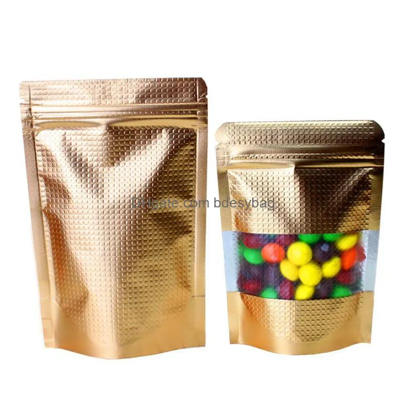 gold with window stand up aluminum foil bag lines self seal food storage doypack coffee tea snack party pouch bag lx180