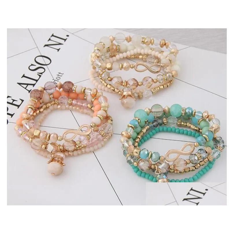 bracelets for women bijoux glasses stone beads bracelets bangles gold one direction multilayer elastic charm pulsera gc177