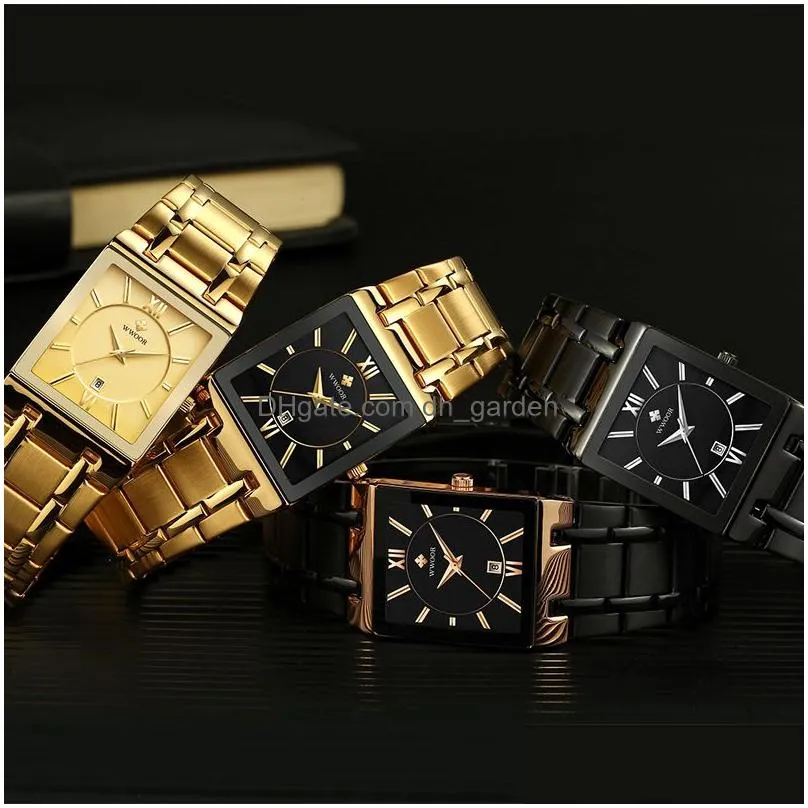 Wristwatches Relo Mascino Wwoor Gold Watch Men Square Mens Watches Top Brand Luxury Golden Quartz Stainless Steel Waterproof Dhgarden Otiwp