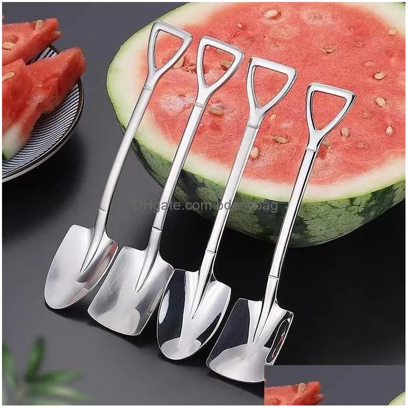 Spoons Creative Personality Stainless Steel Spade Spoon Retro Kitchen Tableware Watermelon Ice Cream Honey Spoons Drop Delivery Home G Dh1Cv