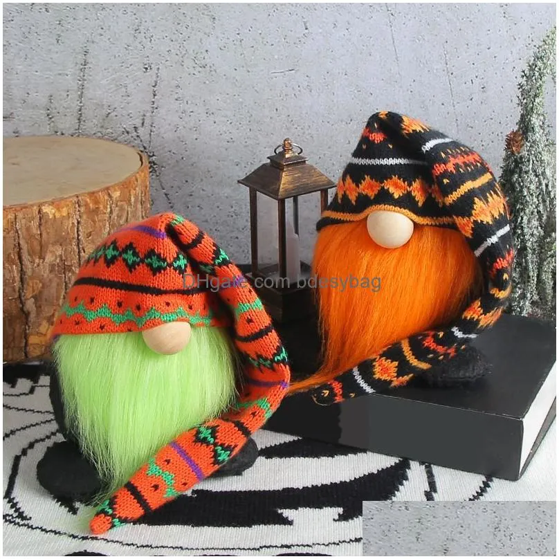 Decorative Objects & Figurines Creative Knitted Long Hat Doll Green Beard Elderly Plush Desktop Decoration Ornament Halloween Drop Del Dhz67