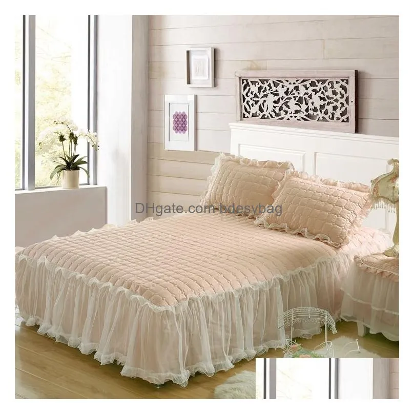 Bedding Sets Creative 1 Piece Lace Bed Skirt Add2 Pieces Pillowcases Bedding Sets Princess Bedspreads Sheet For Er King/Queen Size Dro Dhtd9