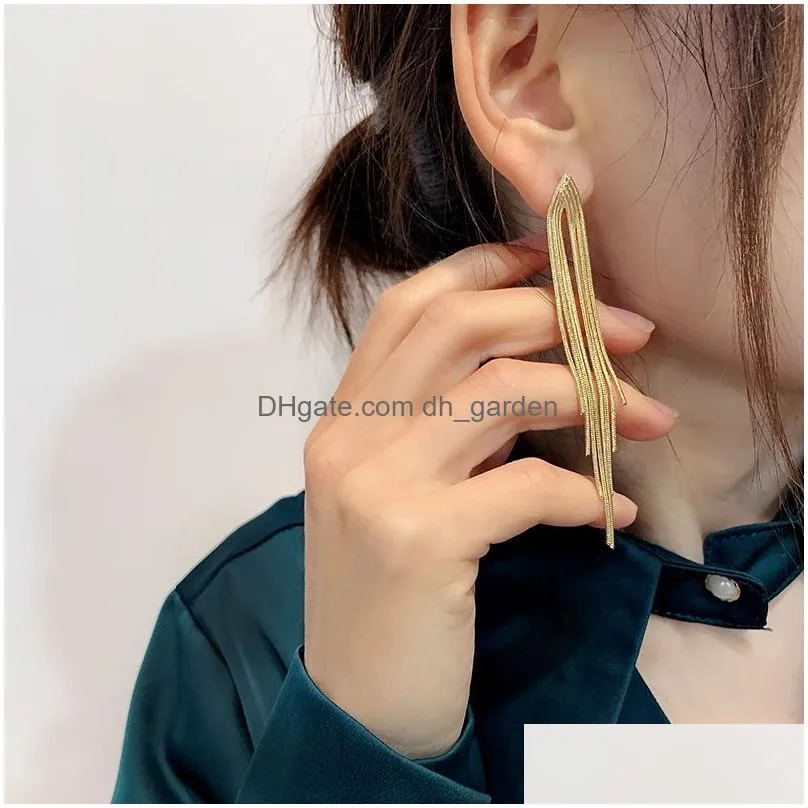 Dangle & Chandelier Vintage Gold Tassel Drop Earrings For Women Glossy Geometric Earring New Fashion Wedding Jewelry Drop De Dhgarden Otzo8