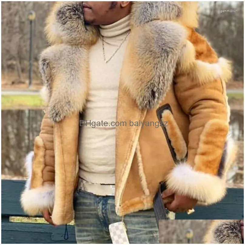 mens jackets faux leather plush fur coats men one large collar coat man casaco feminino clothes vintage harajuku plus size 4xl