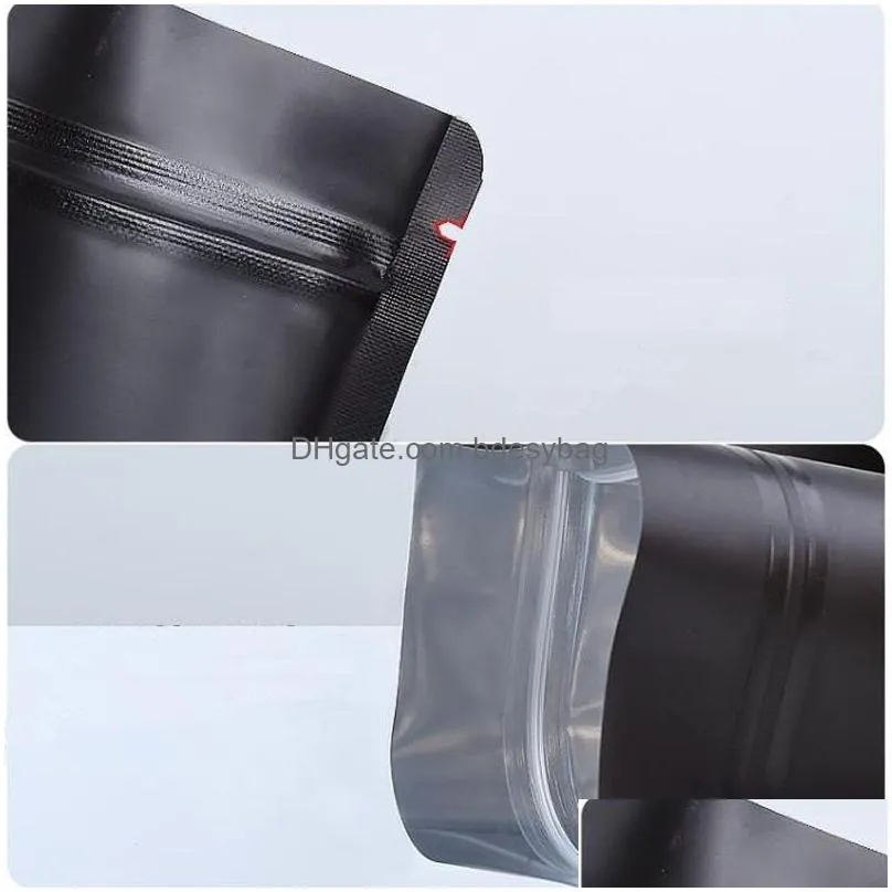 9 size black stand up aluminium foil bag with clear window plastic pouch zipper reclosable food storage packaging bag lx2688