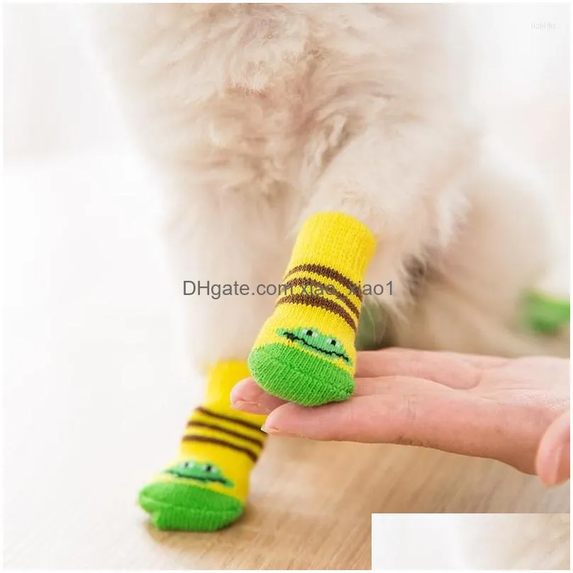 dog apparel 4pcsset cute puppy knit socks small dogs cotton anti-slip cat shoes for autumn winter warm indoor wear slip on protector