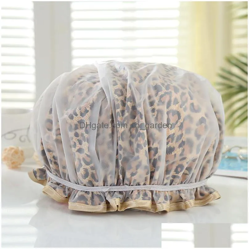 fashion leopard printing shower cap adult double environmental protection peva waterproof shampoo caps bathroom supplies