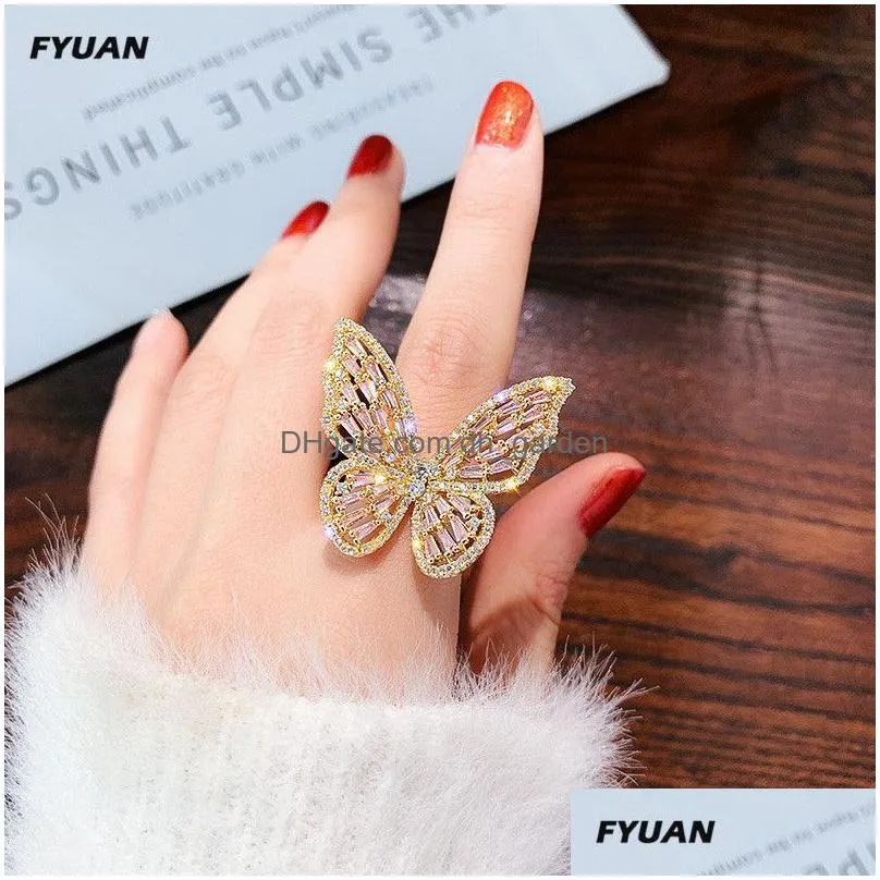 Band Rings Luxury Crystal Rings For Women Open Adjustable Shine Butterfly Weddings Party Jewelry Drop Delivery Jewelry Ring Dhgarden Otjqx