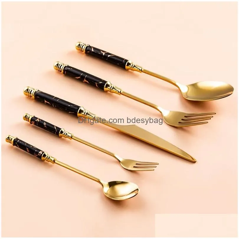 Forks Ceramic Tableware Dinner Forks Spoon Knife Set Vintage Cutlery 304 Stainless Steel Dinnerware Drop Delivery Home Garden Kitchen, Dhcez