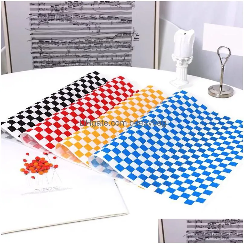 colorful grid pizza oil paper sheet fried food paper liners hamburger wrapping paper for baking pastry lx5249