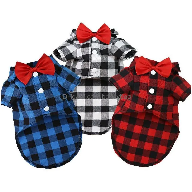 Dog Apparel Pet Clothes Dog Apparel Plaid Striped Shirt Suit Wedding Dress Puppy Coat Teddy Bear Pomeranian Vest Small-Medium Cat Cost Dhlyd