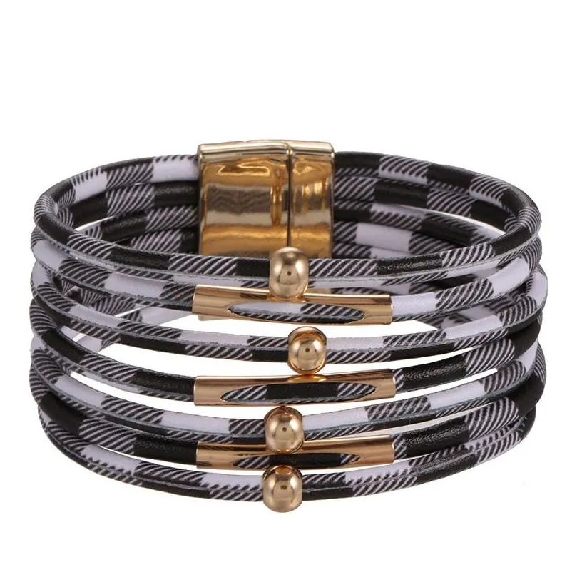 alloy leopard magnetic buckle leather bracelet with beaded leather rope copper tube bracelet gc101