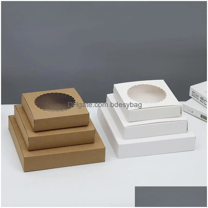 kraft paper cake box with round window white cardboard bake cake simple packaging boxes lx5333