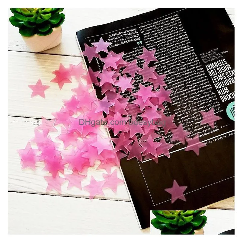 Wall Stickers Kids Bedroom Fluorescent Glow In The Dark Stars Wall Stickers Luminous Sticker Color 100Pcs/Pack Wholesale Drop Delivery Dh72P