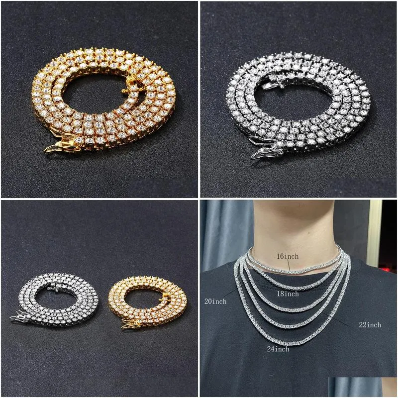 tennis chain diamond necklace luxury shine crystal cut zircon mens womens necklaces fashion hip hop jewelry party gift