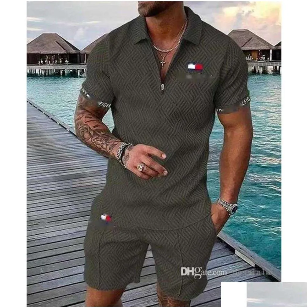 mens designer tracksuits plus size 3xl luxury two piece set 2023 autumn brand printed outfits cotton blend short sleeve polo t-shirt and shorts sports