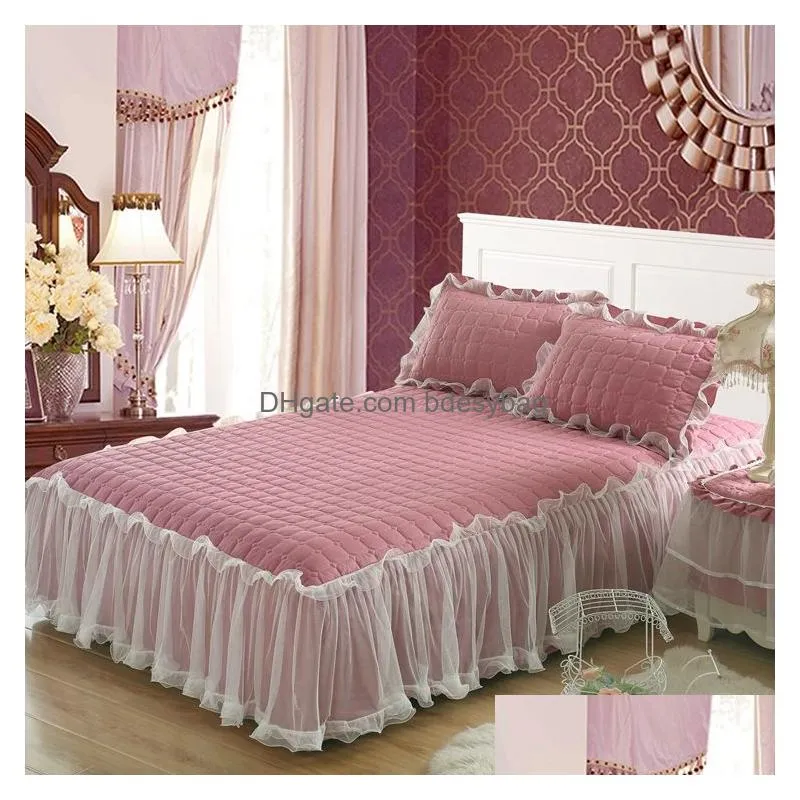 Bedding Sets Creative 1 Piece Lace Bed Skirt Add2 Pieces Pillowcases Bedding Sets Princess Bedspreads Sheet For Er King/Queen Size Dro Dhtd9