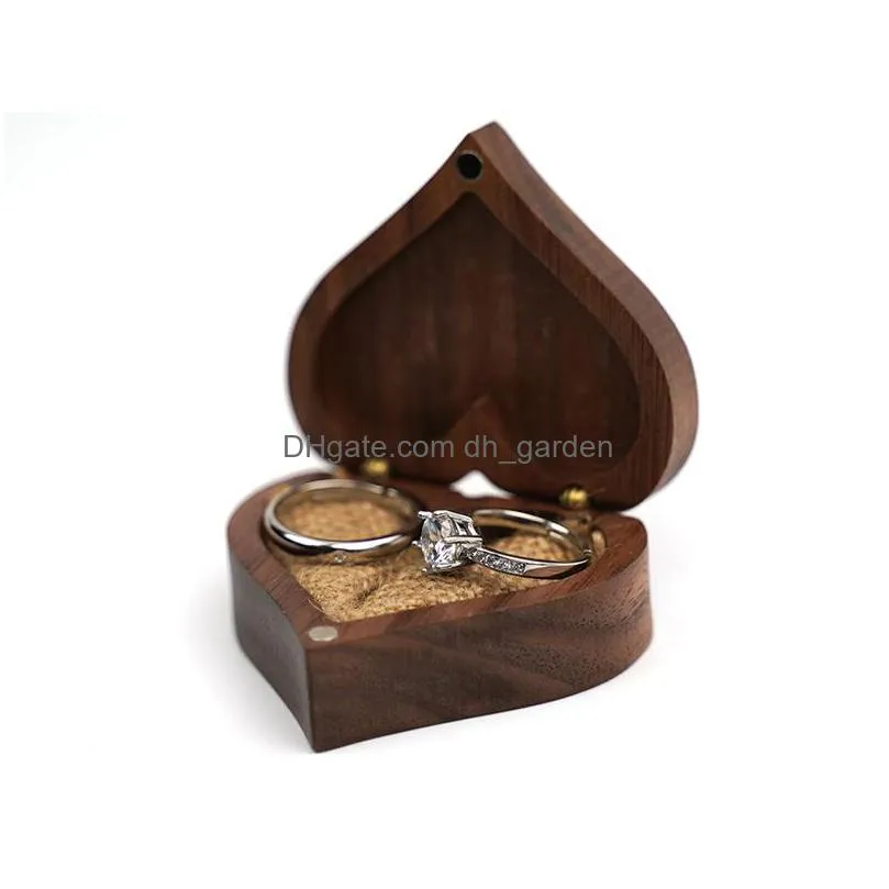 wooden jewelry storage boxes blank diy engraving retro clan style heart shaped ring box creative gift packaging supplies