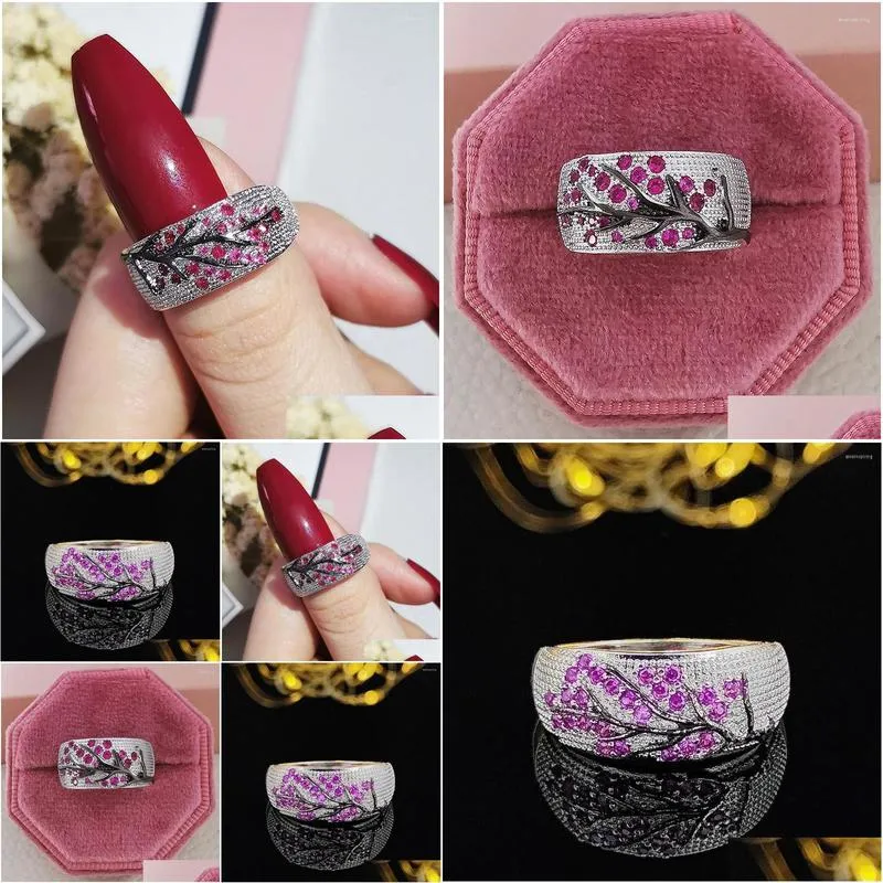 Wedding Rings Wedding Rings 2022 Luxury Branches Tree Pink Sier Color Engagement Ring For Women Anniversary Gift Jewelry Bk Sell Drop Dhamn