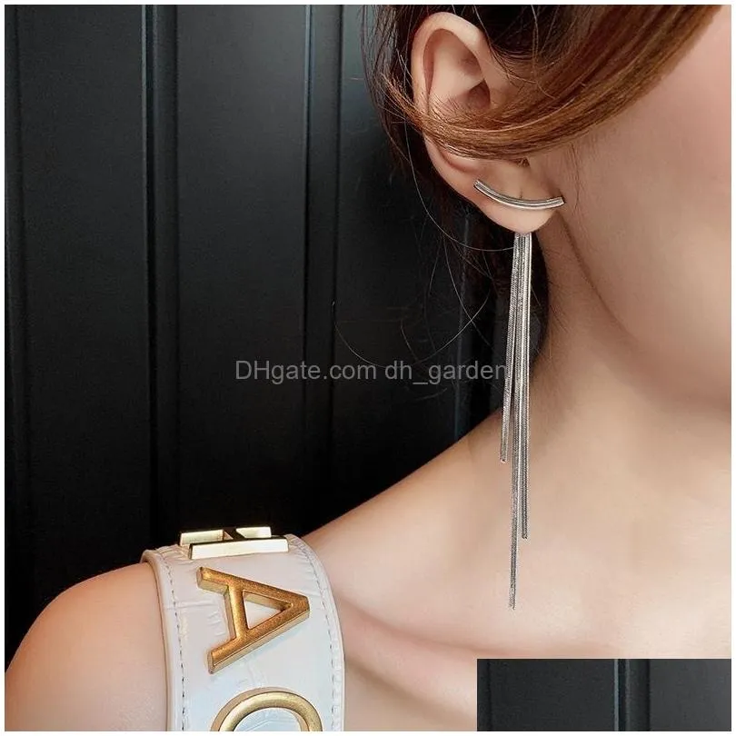 Charm Vintage Gold Color Bar Long Thread Tassel Drop Earrings For Women Glossy Arc Geometric Korean Earring Fashion Jewelry Dhgarden Otb1Z