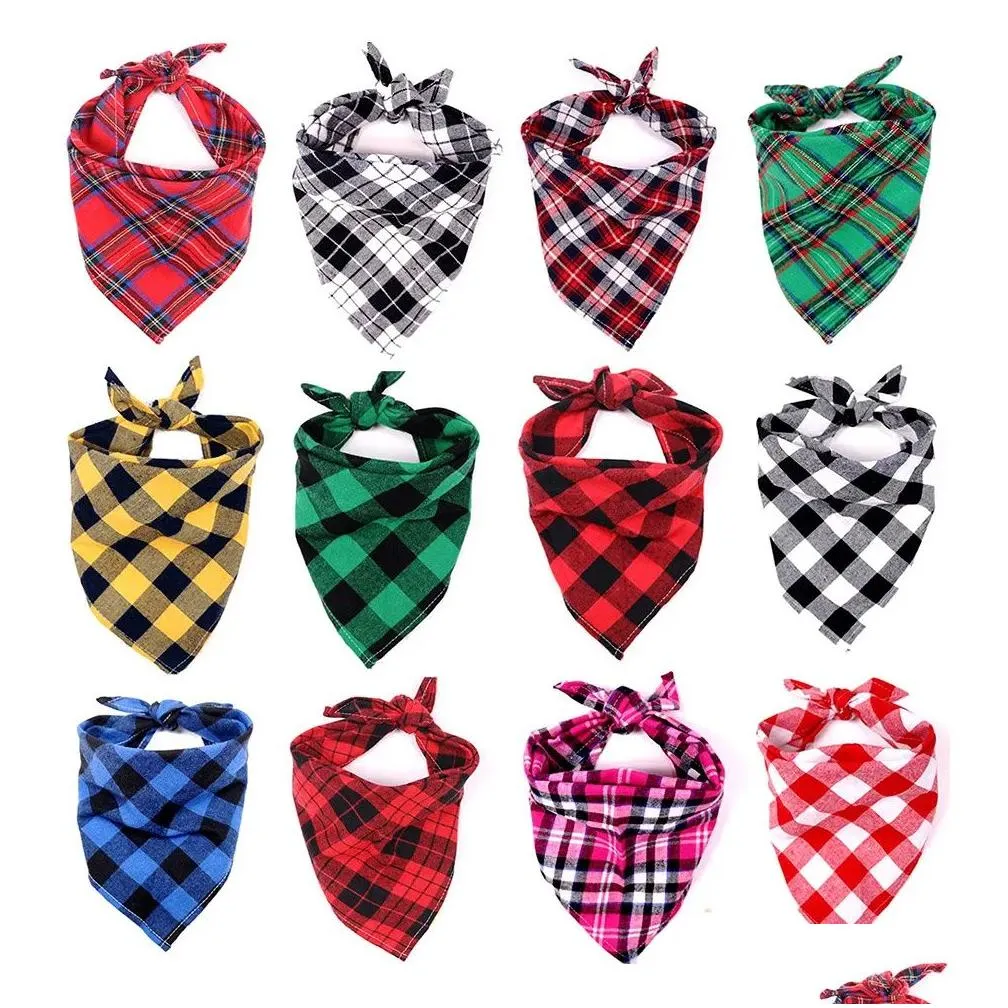 dog apparel bandana christmas plaid single layer pet scarf triangle kerchief pet accessories bibs for small medium large dogs xmas gifts