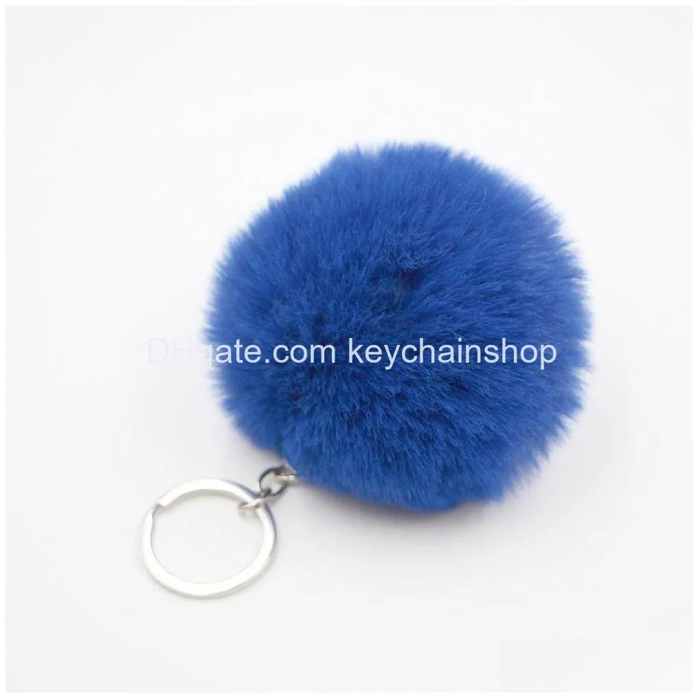 multi color 8cm rabbit fur ball keychain pom pom plush car keychain handbag key ring pendant key chain rings