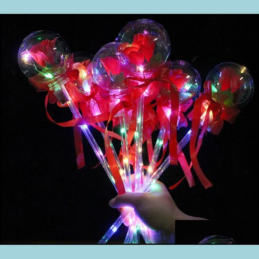 led party favor decoration light up glowing red rose flower wands bobo ball stick for wedding valentines day atmosphere decor