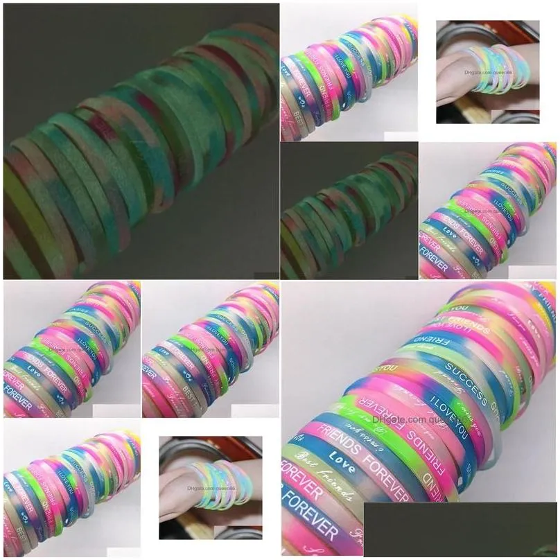 Jelly Whole 100Pcspack Mix Lot Luminous Glow In The Dark Sile Wristbands Bangle Brand New Drop Mens Womens Party Gifts7693075 Jewelry