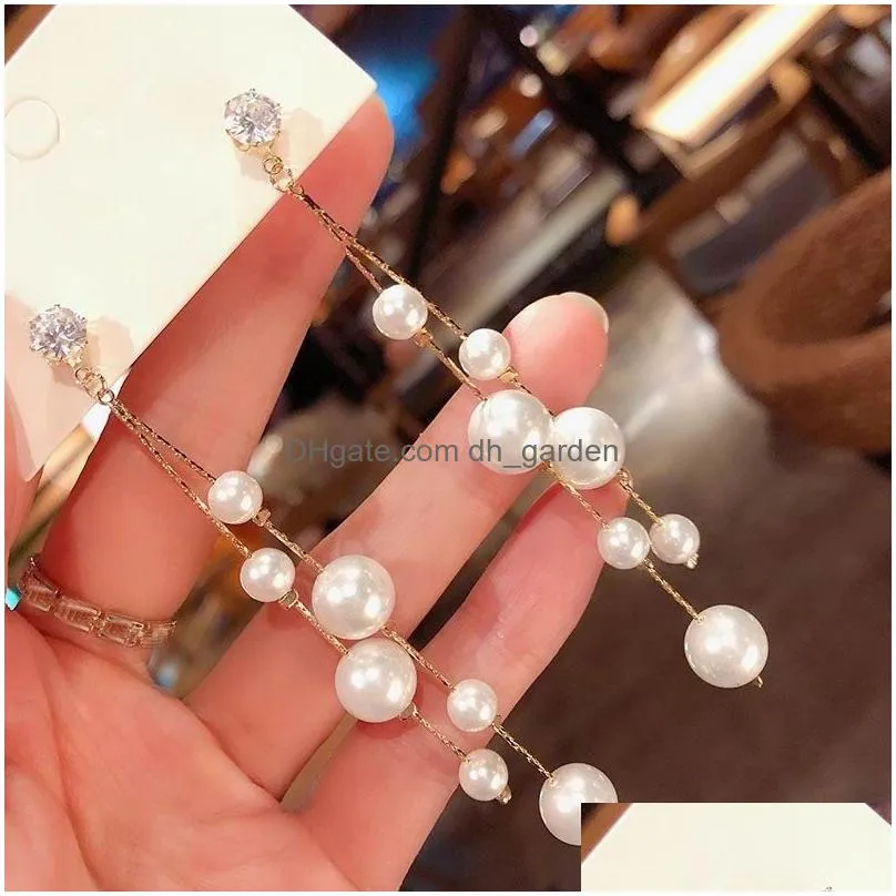 Dangle & Chandelier Korean Big Small Pearl Long Drop Earrings For Women Etrendy New Fashion Jewelry Statement Brincos Drop D Dhgarden Otvfn