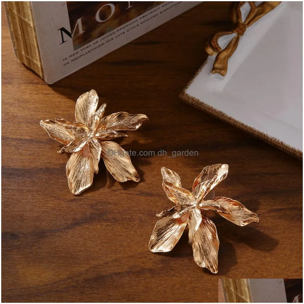 Dangle & Chandelier Vintage Metal Flower Big Earrings For Women Gold Color Sier Geometric Statement Fashion Brincos Jewelry Dhgarden Ottnx