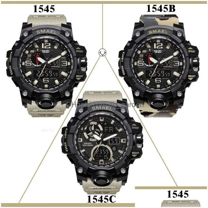 Wristwatches Smael Brand Fashion Watch Men Waterproof Sports Military Watches 1545 Mens Luxury Wristwatch Analog Quartz Dual Dhgarden Otp2G