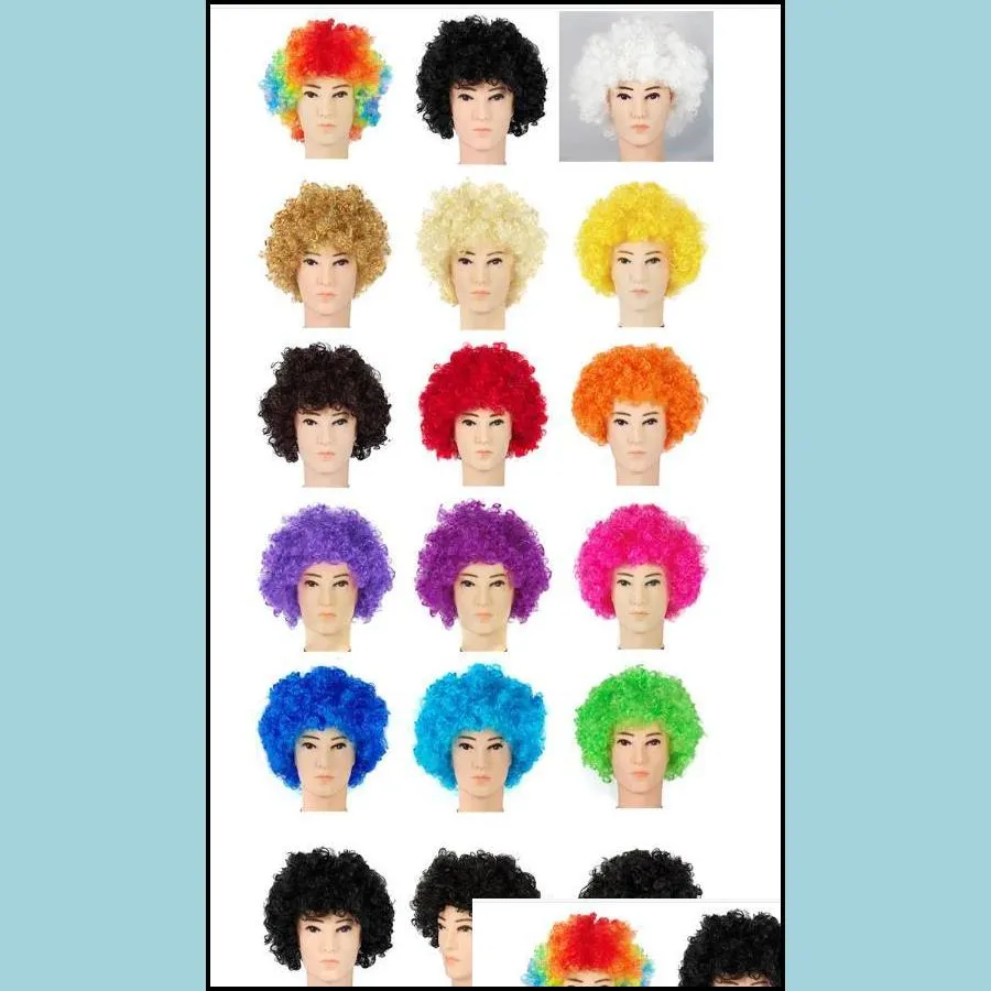 uni clown fans carnival wig disco circus funny fancy dress party stag do fun joker adult child costume afro curly hair wig event