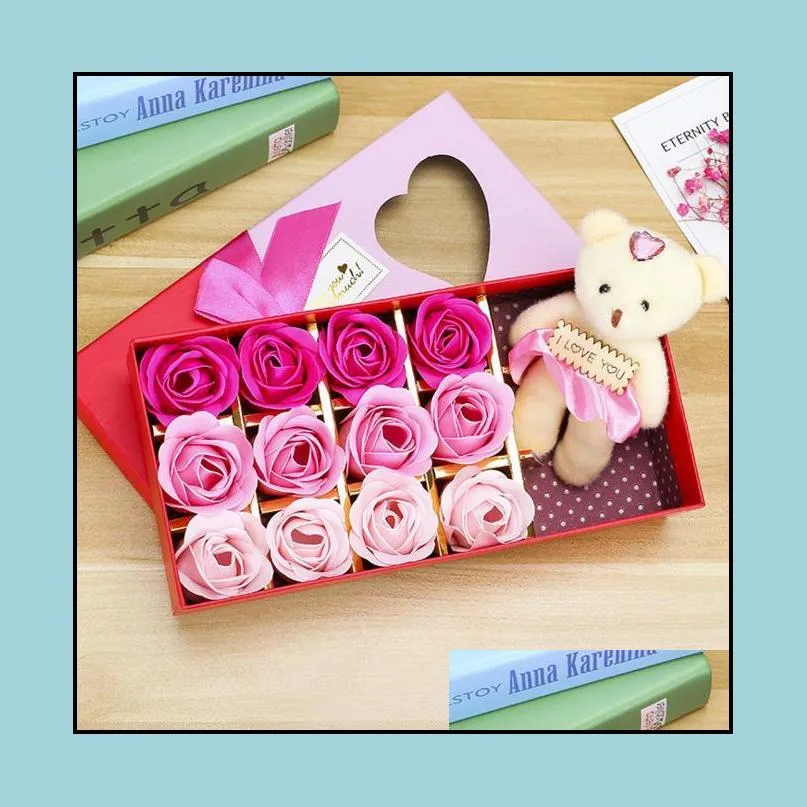romantic gift set bath rose flower soap with floral scent cute teddy bear special present valentines day wedding party favors decor