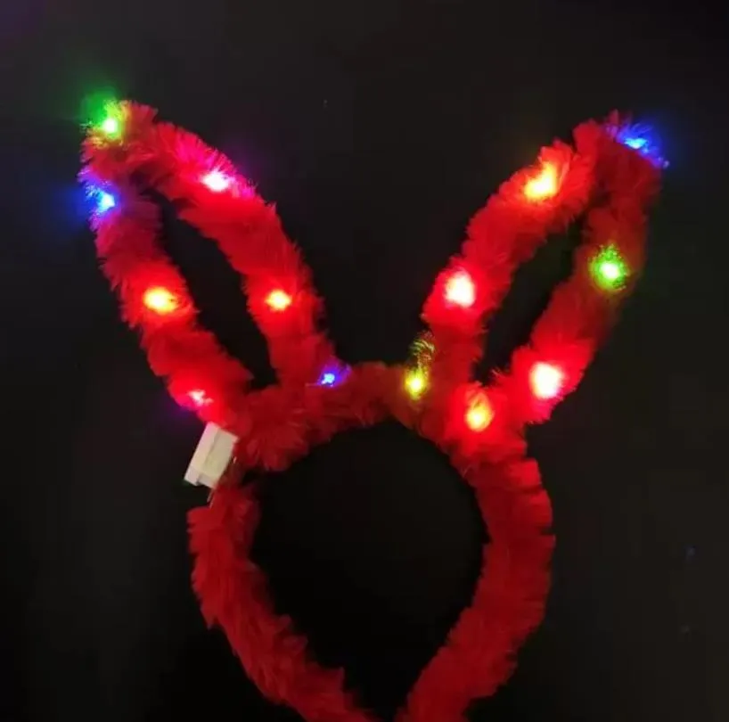 led flashing plush rabbit ears headband women girls bunny light up hairband headwear glowing hoop wedding birthday party favors table