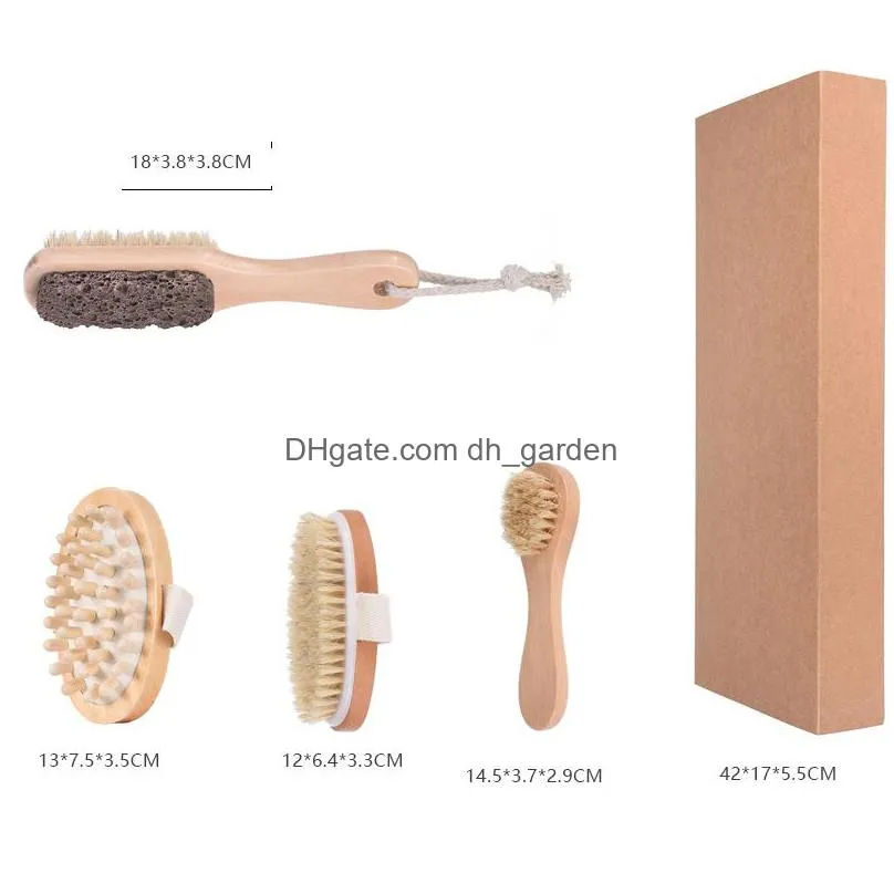 wooden bath cleaning brushes set scrubbers 5pcs/set household bathroom bristles full body massage brush spa tool