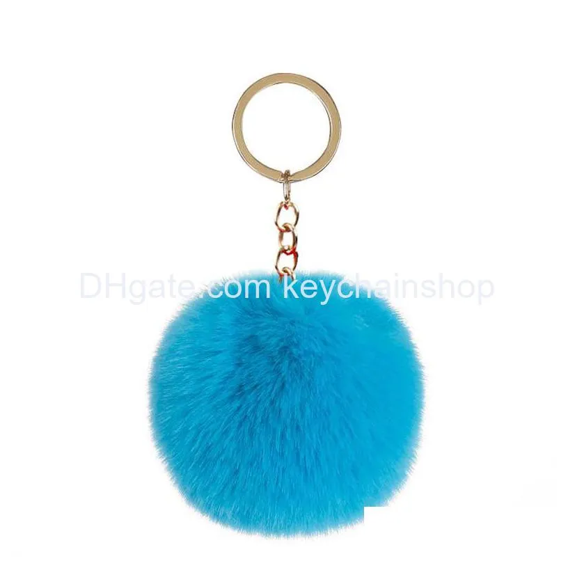 35 colors furry fluffy puff 8cm faux rabbit fur ball pom keychain gold keyring handbag keychains