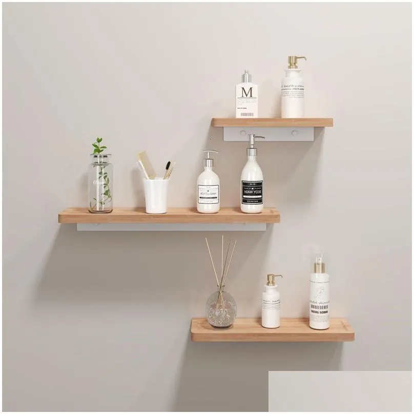 Bathroom Beech Wood Shelves Wall Mounted Shampoo Rack 20 50cm Toilet Storage Organizer