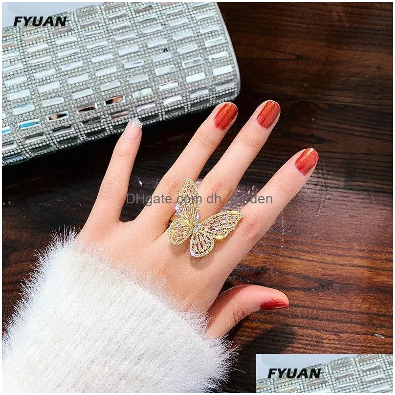 Band Rings Luxury Crystal Rings For Women Open Adjustable Shine Butterfly Weddings Party Jewelry Drop Delivery Jewelry Ring Dhgarden Otjqx