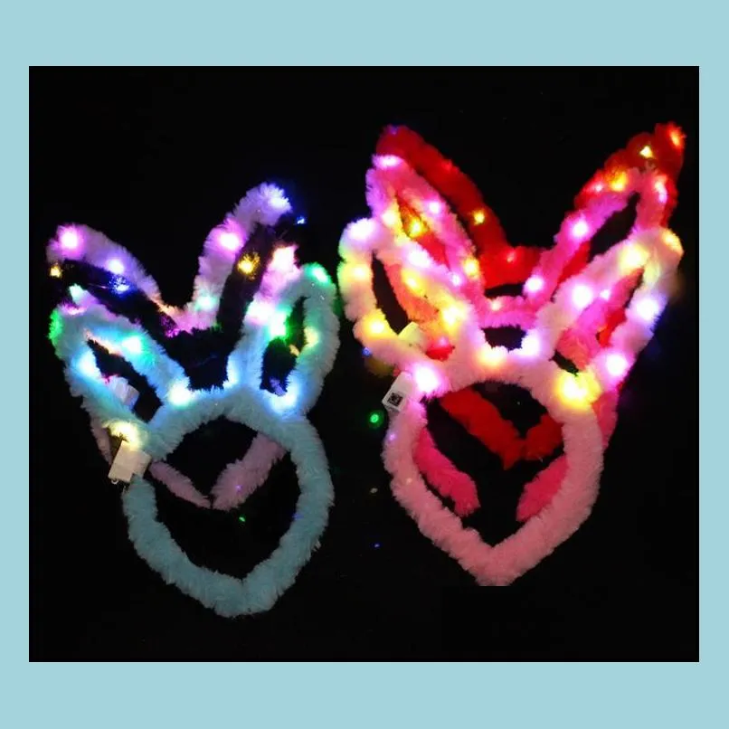 kids easter bunny rabbit ears cosplay headband child adult soft furry plush hair band party led glow headwear event favors customize