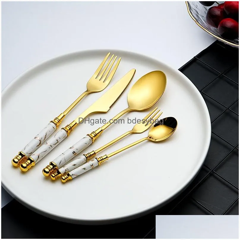 Forks Ceramic Tableware Dinner Forks Spoon Knife Set Vintage Cutlery 304 Stainless Steel Dinnerware Drop Delivery Home Garden Kitchen, Dhcez