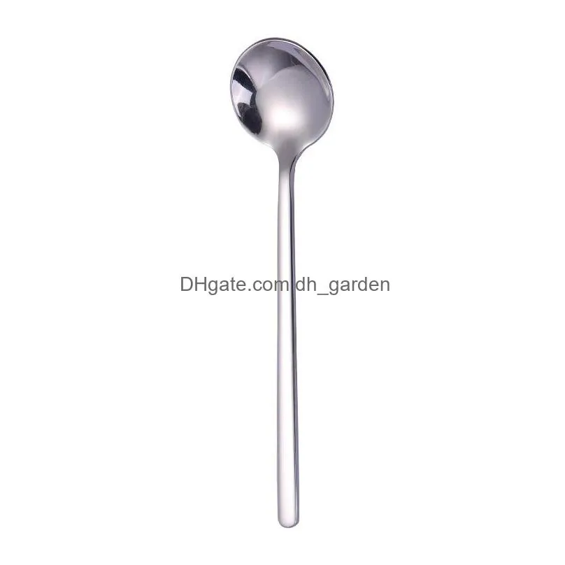 stainless steel round spoons metal long handle coffee scoop simple milk honey stirring spoon kitchen bar tableware