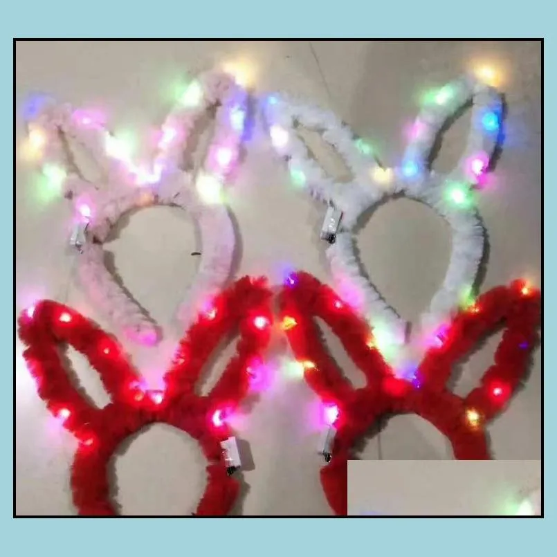 led flashing plush rabbit ears headband women girls bunny light up hairband headwear glowing hoop wedding birthday party favors table