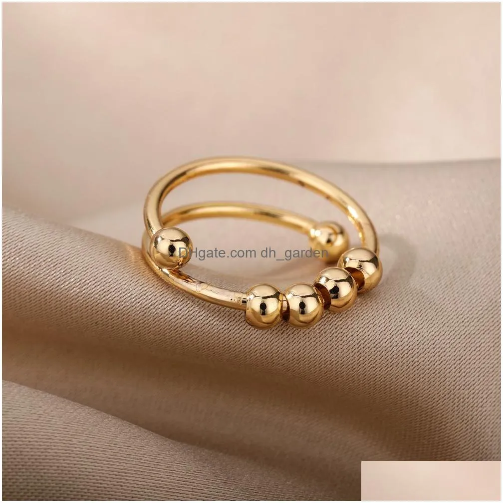 Band Rings Balls Beads Rings For Women Stainless Steel Rotate Ly Anti Anxiety Ring 2023 Anti Spiral Bead Jewlery Drop Deliver Dhgarden Otykh