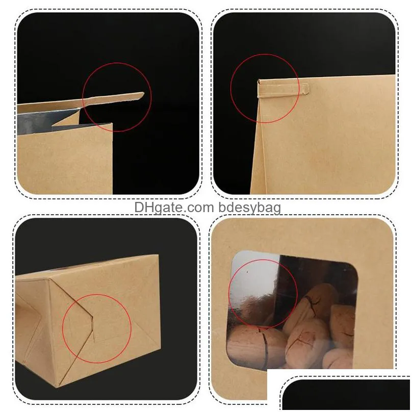 kraft paper aluminum foil bag with clear window tin tie tab lock bag brown window bags cookie tea coffee bags lx4413