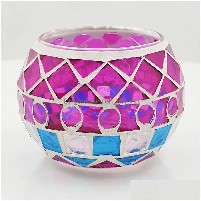 round glass candle holders colorful mosaic candlestick christmas home table decoration ornament