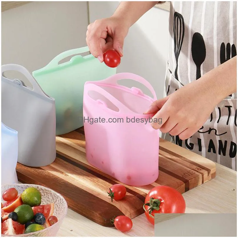 1000ml silicone food storage bags kitchen household reusable bags freshkeeping bag for food storage wholesale lx2890
